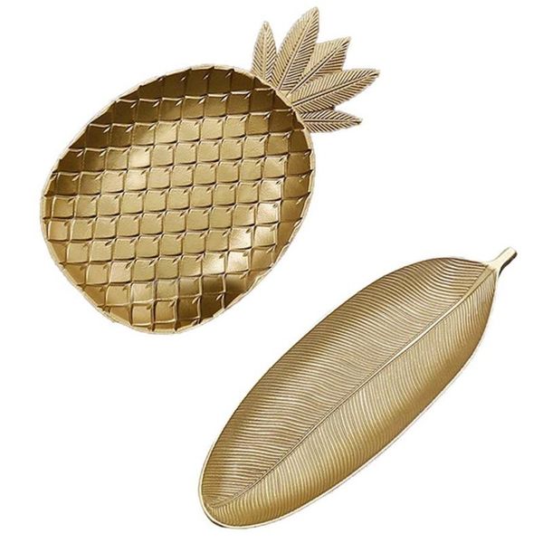

kitchen storage & organization nordic decorative tray gold pineapple leaf shapetray jewelry pallet fruit snack dish table decoration organiz