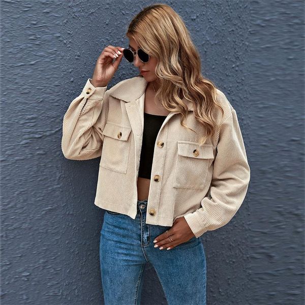 

women's jackets fashion solid women jacket long sleeve turn-down collar office ladies shirt short coats plus size casual corduroy sprin, Black;brown