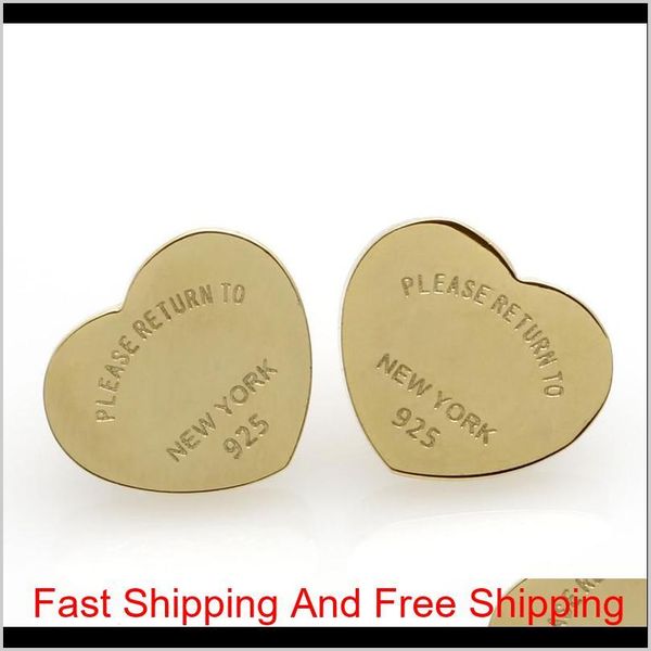 

three color heart earrings for women romantic lovely stainless steel stud earrings with english letters fine jewelry gift cs2gv y50mn, Golden