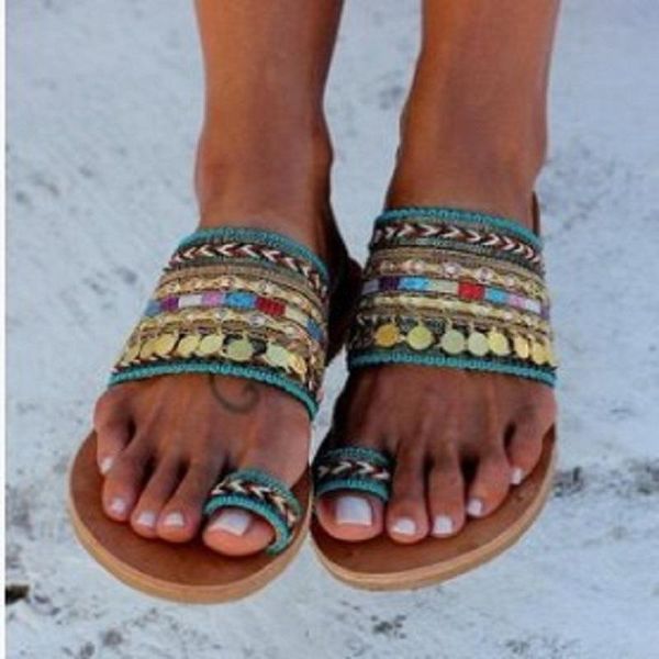 

slippers women's sandals and amazon explosion flat bottom ladies fashion sequins rhinestone roman shoes, Black