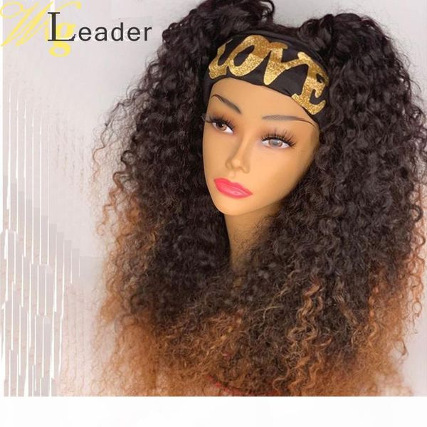 

wigleader remy human hair headbands wigs preplucked ombre 200% density hair wigs tight curly, Black;brown