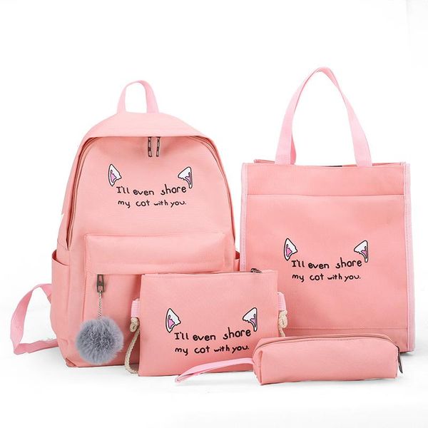 

backpack college bags girls school 4pcs set women waterproof canvas atlehtizs