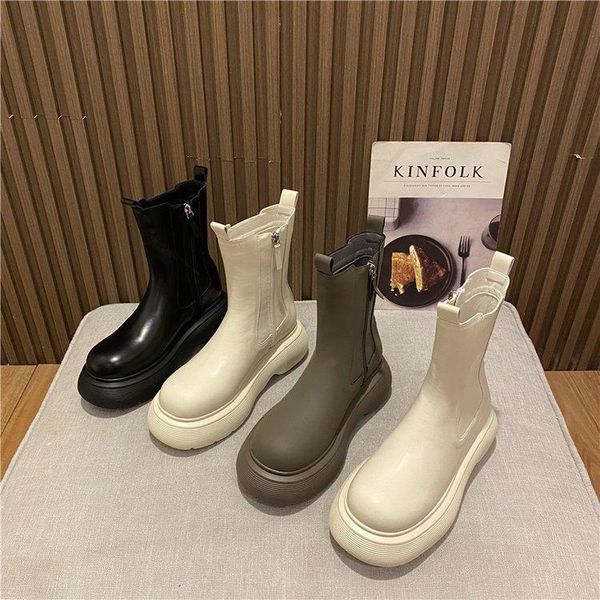 

boots lady zipper women's rubber shoes rain boots-women clogs platform round toe med 2021 autumn rock mid-calf mid calf lolita r, Black