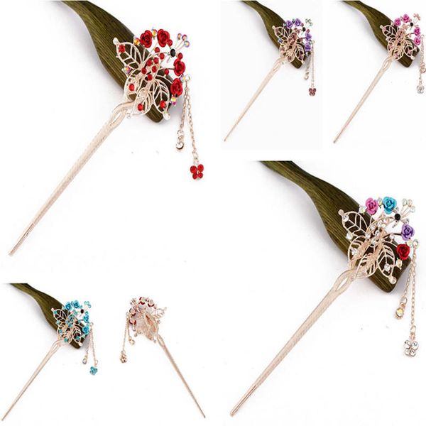 

epecket dhl fringed peacock headdress rose hairpin with diamonds fashion dafz015 hair jewelry hairpins, Golden;silver