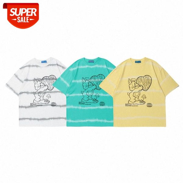 

mansclot rabbit print round neck short sleeve t-shirt male half couple #oa24, White;black