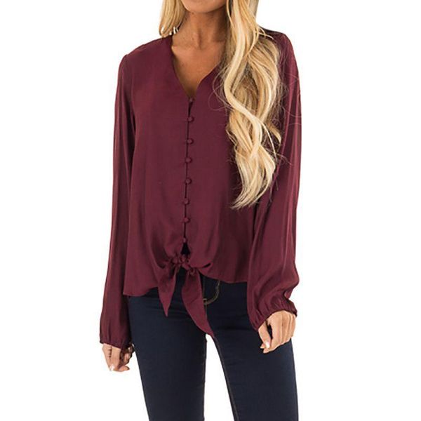 

v-neck blouses solid color long sleeved bottoming blouse, White