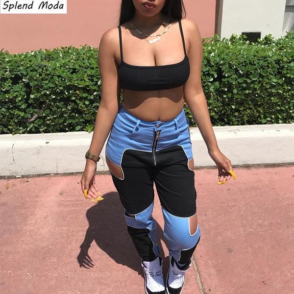 

women's jeans splend moda spring fashion 2021 women solid button hole high waist skinny long denim pants lady hollow out, Blue