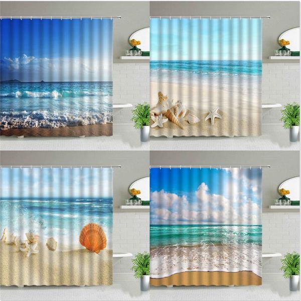 

shower curtains ocean scenery design starfish shell curtain set sunny beach natural landscape home bathroom decor waterproof