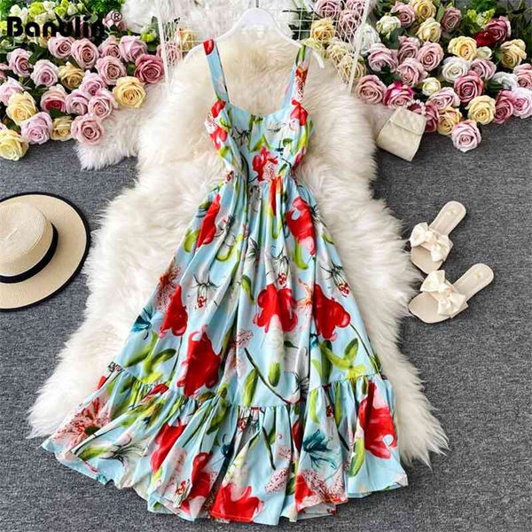

banulin summer fashion runway floral vacation dress women's sleeveless tank casual elegant lady party vestido longo 210603, Black;gray