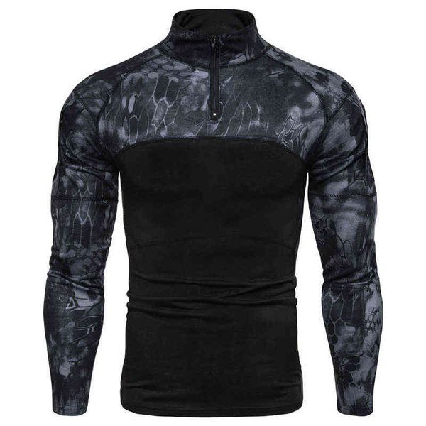 2021 neue männer Camouflage Taktische Militärische Kleidung Combat Shirt Assault langarm Engen T-shirt Armee Kostüm G220223