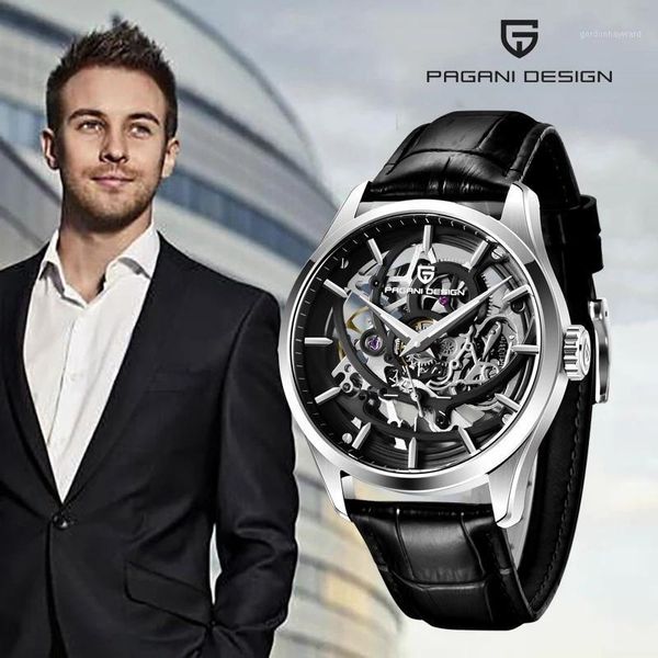 

wristwatches 2021 pagani design men tourbillon automatic mechanical watch luxury stainless steel leather reloj hombre, Slivery;brown