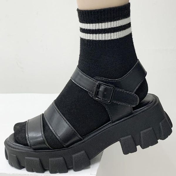 

2021 brand new fashion chunky heels platform gladiator leisure sandals shoes women flat shoes, Black