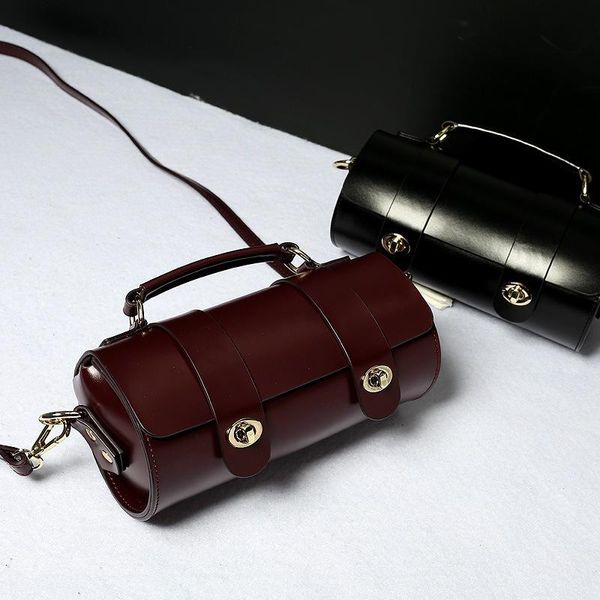 

cross body 2021 cow leather female bag oil wax shoulder cowhide retro diagonal bucket tide