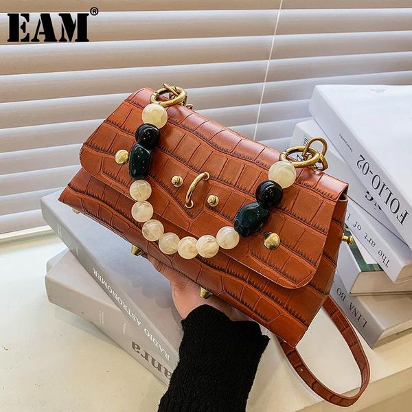 

[eam] women spring new brown peals samll pu leather flap personality all-match crossbody shoulder bag fashion tide 2021 18a1990