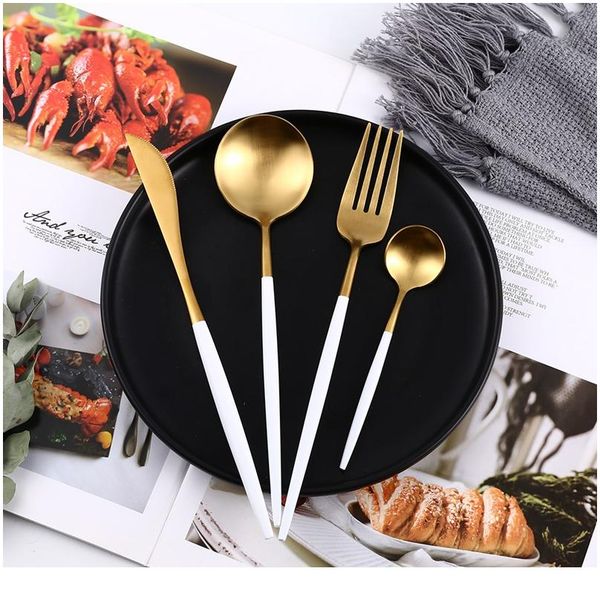 

kitchen dinnerware dinner set cutlery knives forks spoons wester stainless steel home party table qylbwx