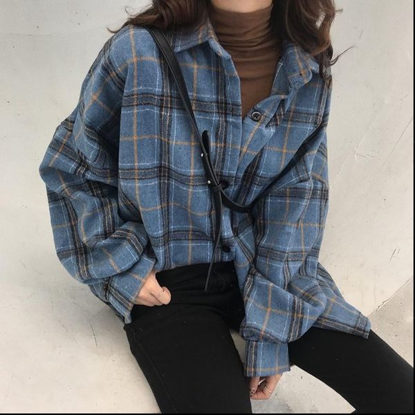 

korean style oversized plaid shirts blouse women autumn cotton blouse long sleeve plus size blouses 2021 button up shirt blusas, White