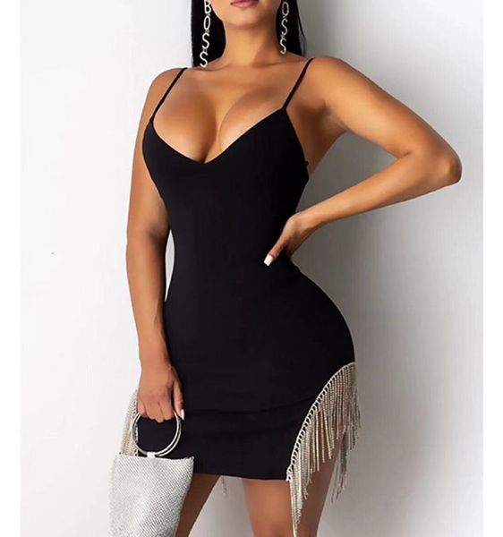 

black shiny fringe rayon bandage club party dress uus8, White