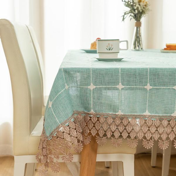 

table cloth cover for dinning room green plaid with lace decorative linen tapete simple style tea 130x180cm