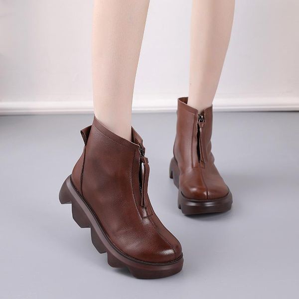 

boots autumn retro muffin bottom waterproof platform thick women's cowhide single shoes, Black