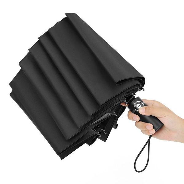 

umbrellas big size 12 bones fully automatic 3 folding umbrella black glue men business windproof reinforce sunny rain dual