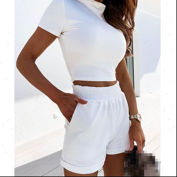 

3xl green turtleneck two piece women shorts set casual short sleeve tight female suits summer ladies shorts set, Gray