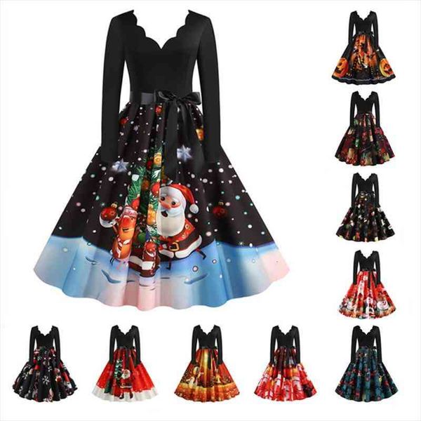 

christmas costume party dress long sleeve deep v-neck vintage nightmare before christmas women winter dress plus size robe, Black;gray