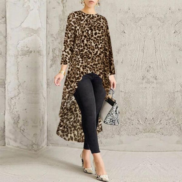 

women's blouses & shirts women leopard long sleeve asymmetrical shirt high low plus blouse size blusas de mujer, White