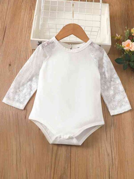 

baby contrast lace raglan sleeve bodysuit she, Blue