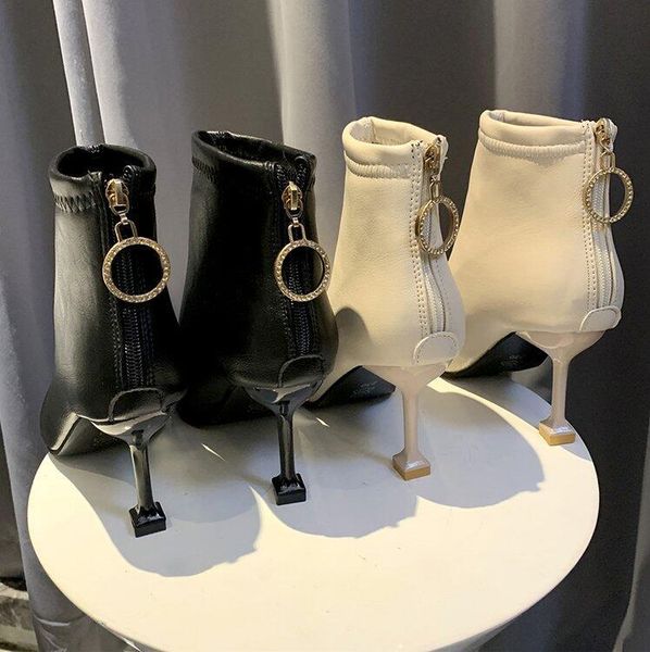 

boots ankle women shoes woman pu high heel pointed short 2021 winter fur warm fashion b17, Black