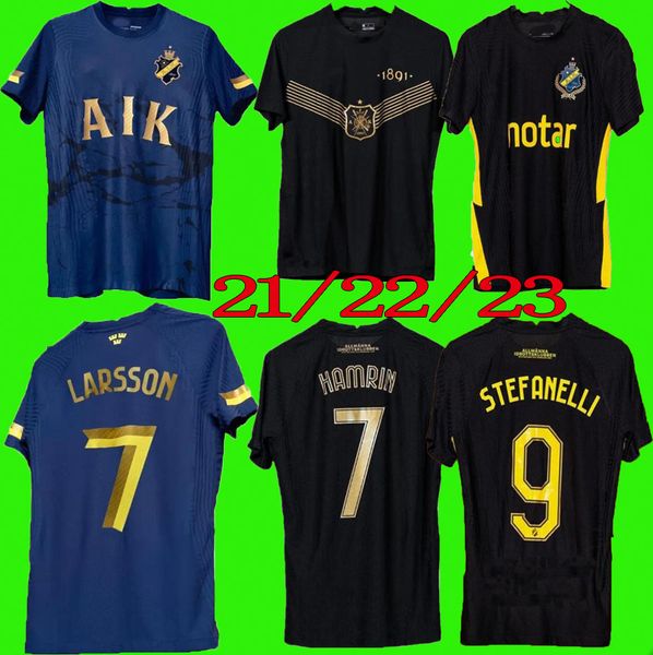 

21 22 130 years soccer jersey black golden papagiannopoulos rogic larsson tihi 2022 2023 aik 130th anniversary home football shirt, Black;yellow