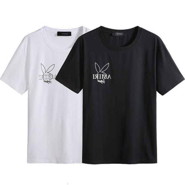 

2208 summer am new casual t-shirt rabbit print clothes youth round neck short sleeve men's, White;black