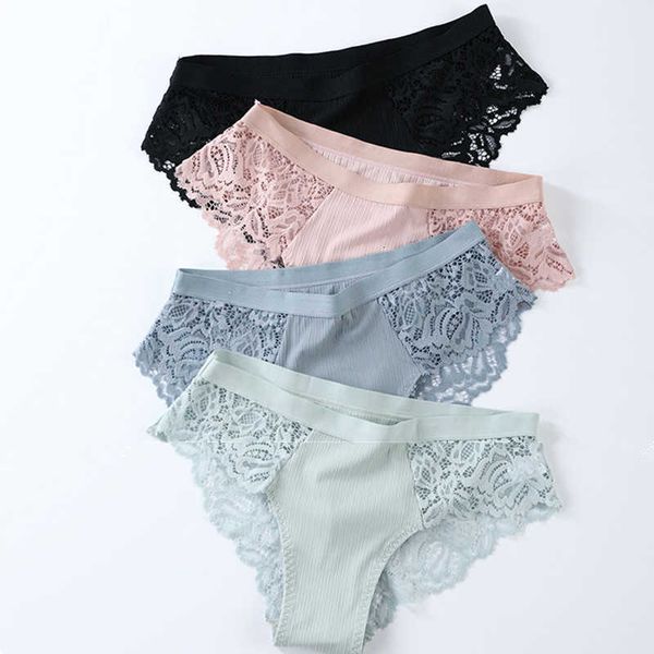 

women's panties 3 pcs cotton panty briefs lace women underwear lingerie for female ladies floral pantys underpants, Black;white