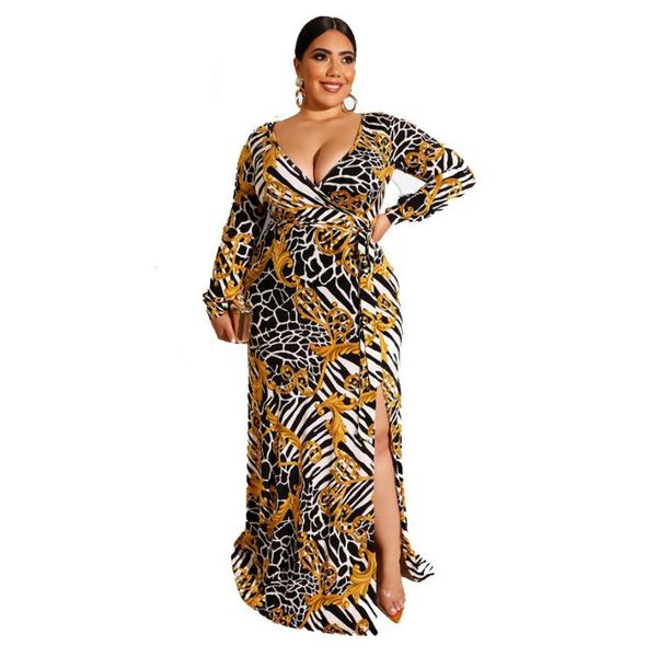 

ethnic clothing polyester printing african women v-neck long sleeve plus size dress xl-5xl dresses for, Red