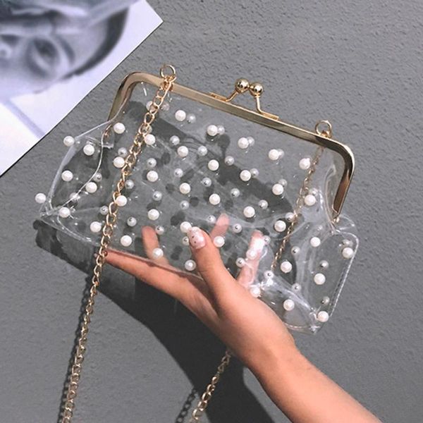 Bolsas de ombro Verão Design Clear Pearl Crossbody Bag Mini Jelly Bolsa Beach Moda Fashion Senhoras Trendy Pontos Transparentes