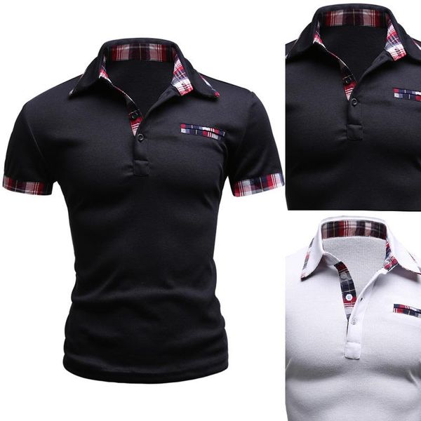 

men's polos men t-shirt short sleeve plaid matching business wear clothing casual fashion, White;black