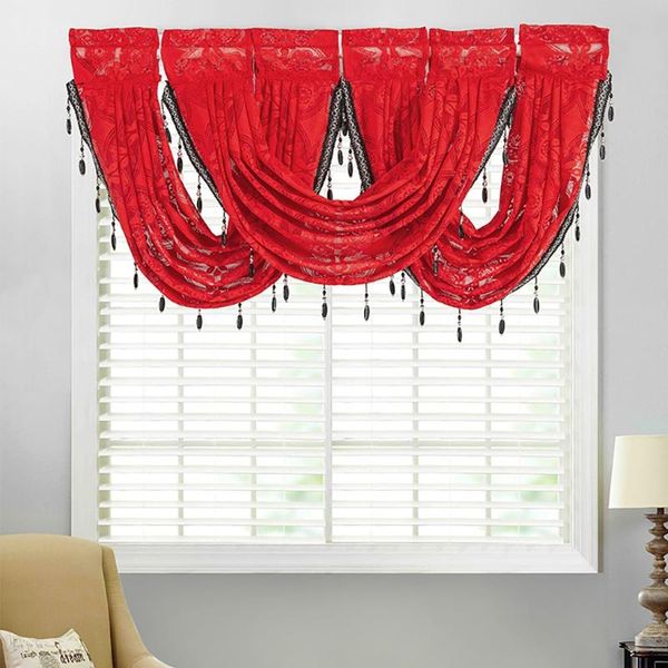 

brand new and red luxury diamond sheer embroidered washable lace window curtain window valance tassel trim rideau