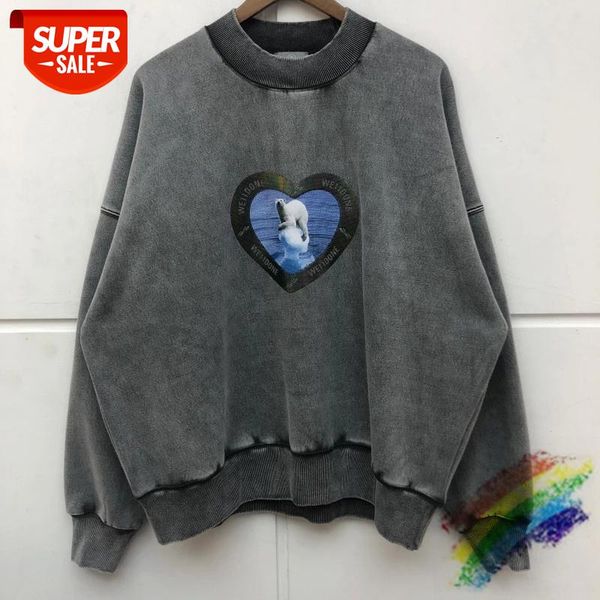 

heavy fabric polar bear printing we11done sweatshirts men women welldone crewneck hoodie pullovers #mr1a, Black