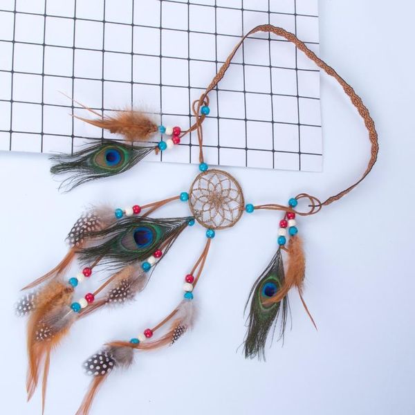 

haimeikang bohemian hippie headband dream catcher feather headdress fashion peacock feather headbands hair accessories haimeikan jllhxb