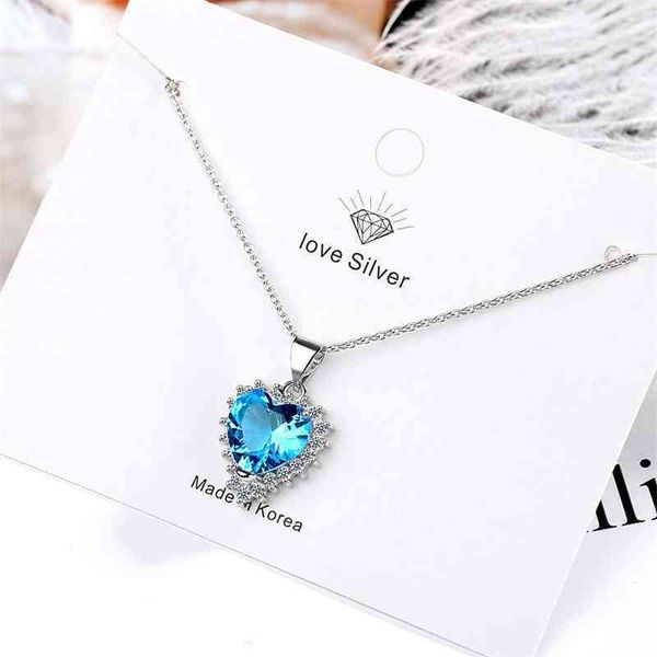 

love necklace korean fashion sweet blue diamond set temperament short clavicle chain female, Black