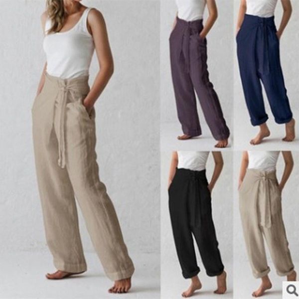 

women's pants & capris autumn and winter 2021 fashion casual belt tight loose temperament solid color trousers, Black;white