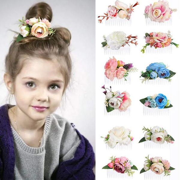 

hair accessories children combs clips flower crown princess headdress sweet jewelry pins for girls kids headwear, Slivery;white