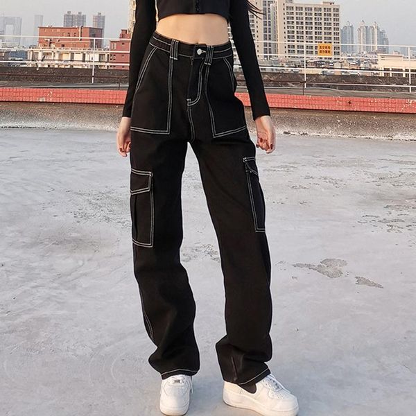 

women's jeans zoki autumn denim women high waist straight causal black pants korean street wear female trousers fashion 2021, Blue