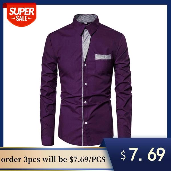 

2021 spring men's shirts casual slim fit mens dress shirts long sleeve business social shirt men patchwork shirt camisas hombre #ua4k, White;black