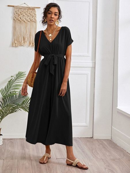 

v neck batwing sleeve belted culotte jumpsuit y15a#, White