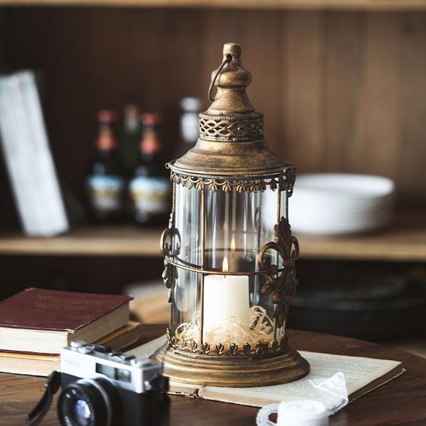

candle holders retro lantern glass candlestick iron portable metal vintage christmas holder lamp courtyard wedding decoration c6h