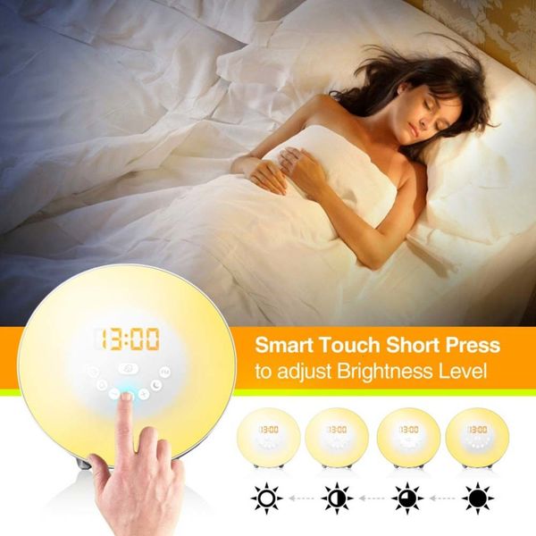 

2021 new awake sunrise sunset alarm digital clock simulation with radio fm night light touch control desk watches 5du5