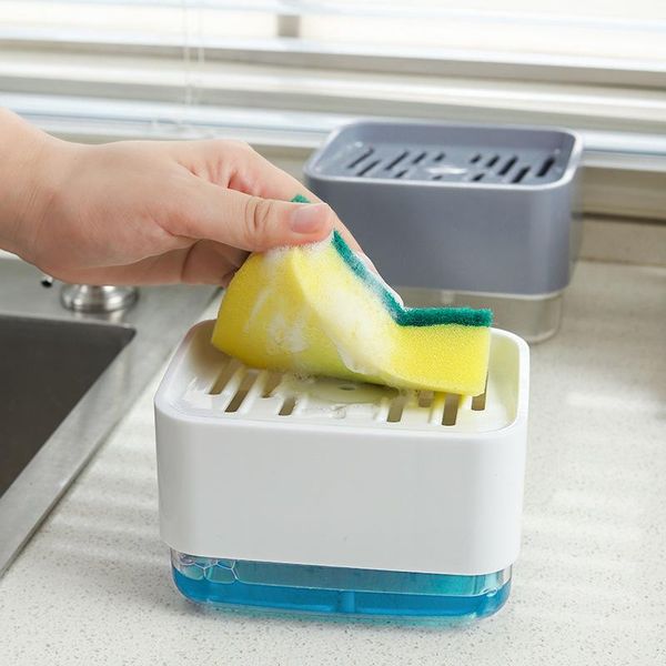 

liquid soap dispenser 2 in 1kitchen hand press lye storage box pump detergent filling injector sponge automatic