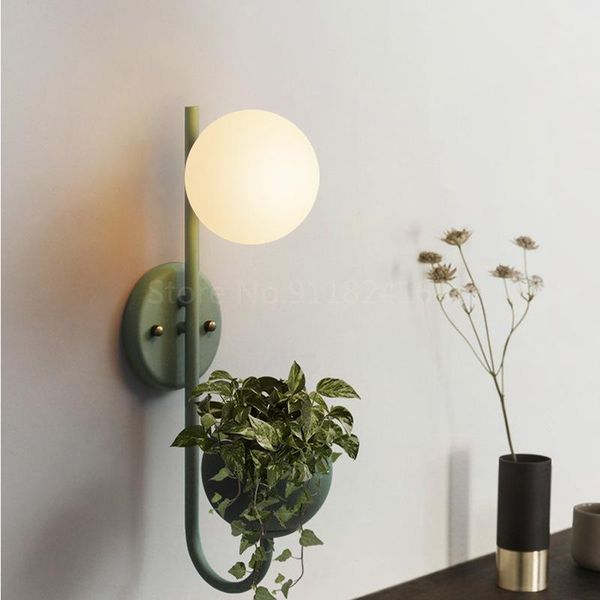 

wall lamp designer retro bedroomglass ball plant led nordic bedside restaurant mirror lighting fixtures