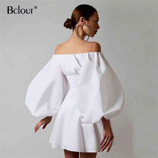

bclout elegant high waist fit and flare women 2021 white off shoulder mini dresses black latern sleeve button down, Black;gray