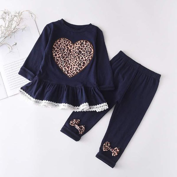 

clothing sets spring autumn clothes 2pcs suit born baby girls 2-6y leopard print lace long-sleeved love trousers pants, White